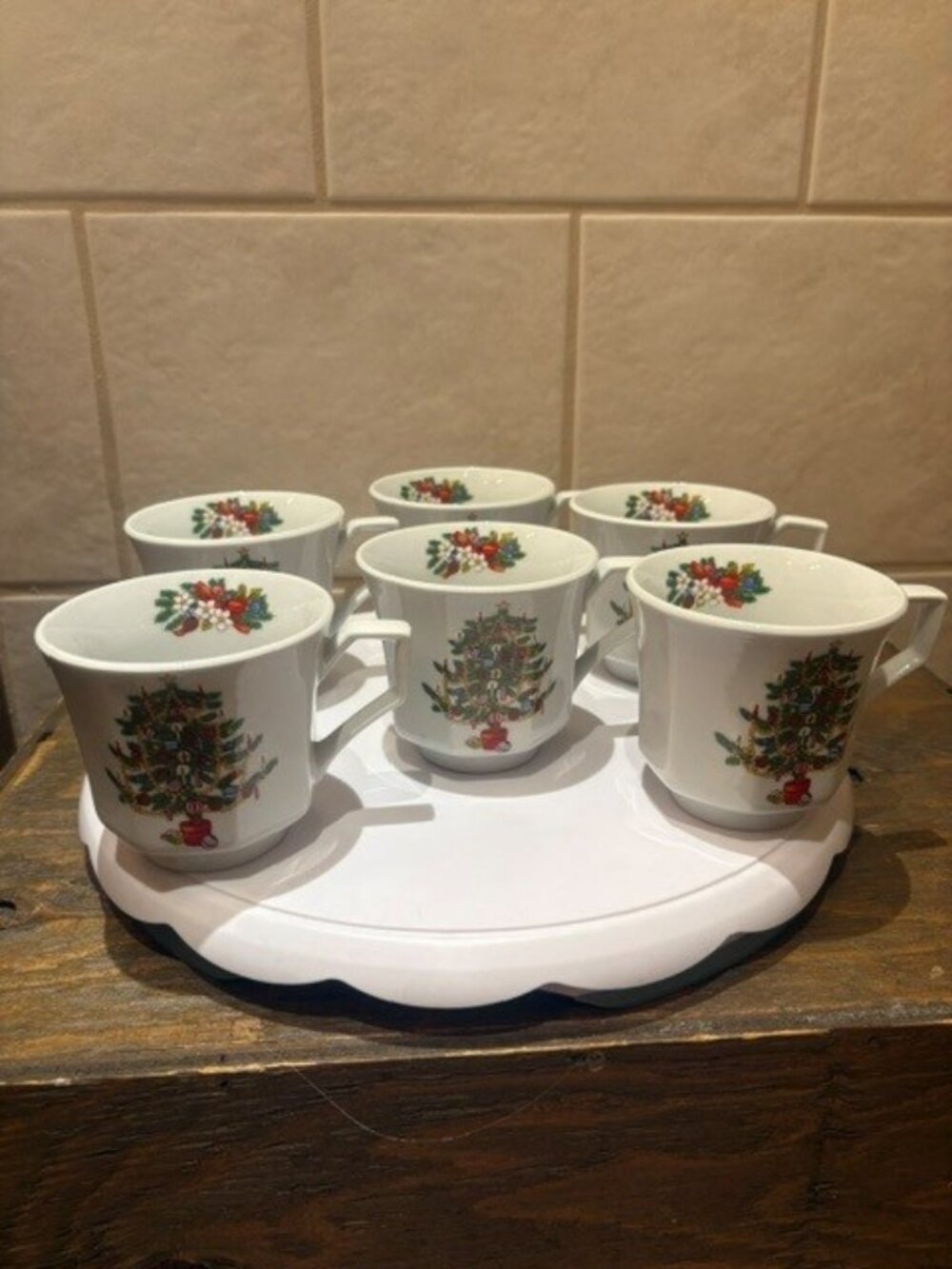 Vintage Tienshan (Fairfield) Fine China Christmas Tree Tea Cups Set of 6